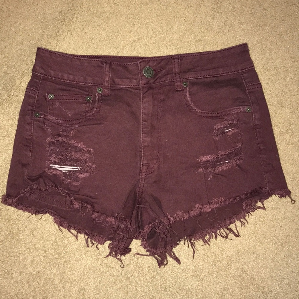 American Eagle distressed burgundy shorts